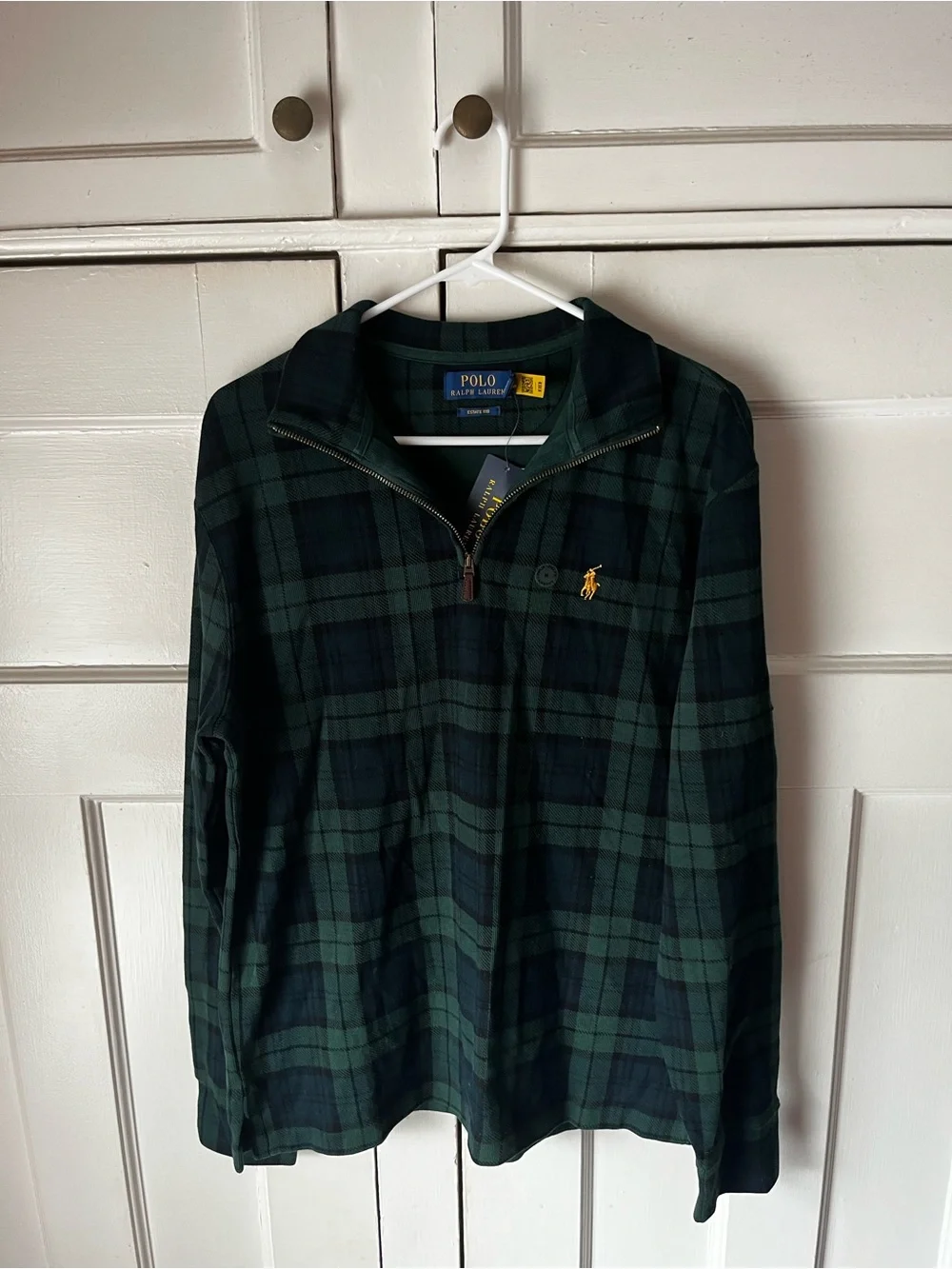 BNWT - Polo by Ralph Lauren - Green & Navy Plaid 1/4-Zip Sweater - Men’s Size M